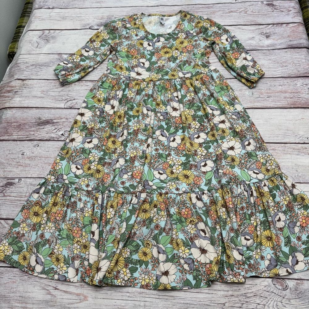 Altar PDX Houseline Floral Midi Dress Elbow Sleeves Made in USA Size Large - Picture 2 of 10